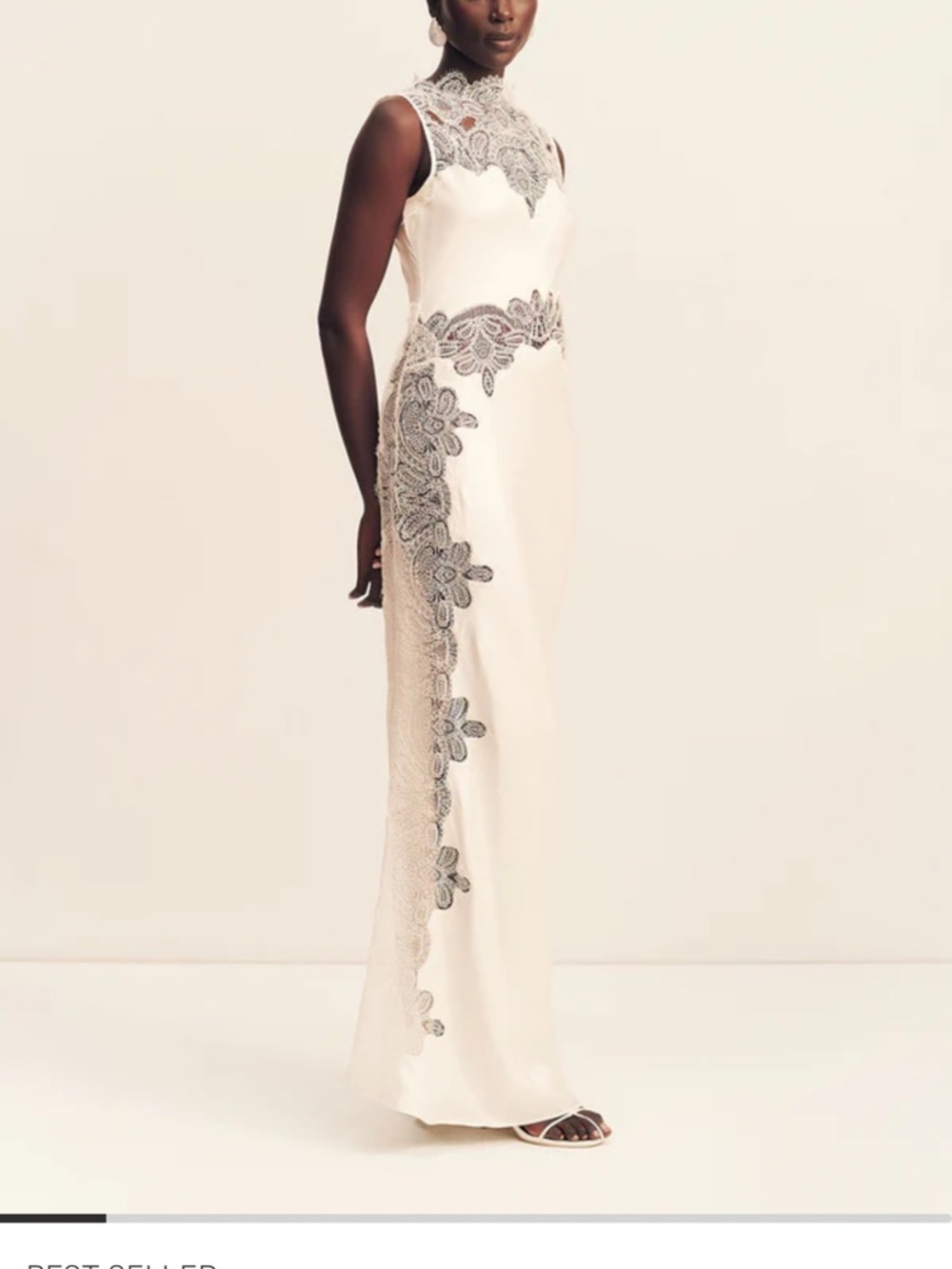 Shona Joy Ivory Maxi Dress with Gray Lace Appliqué